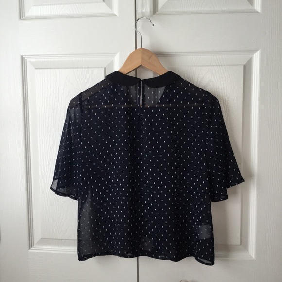 BCBGeneration Navy Sheer Blouse Peter Pan Collar - Picture 4 of 9